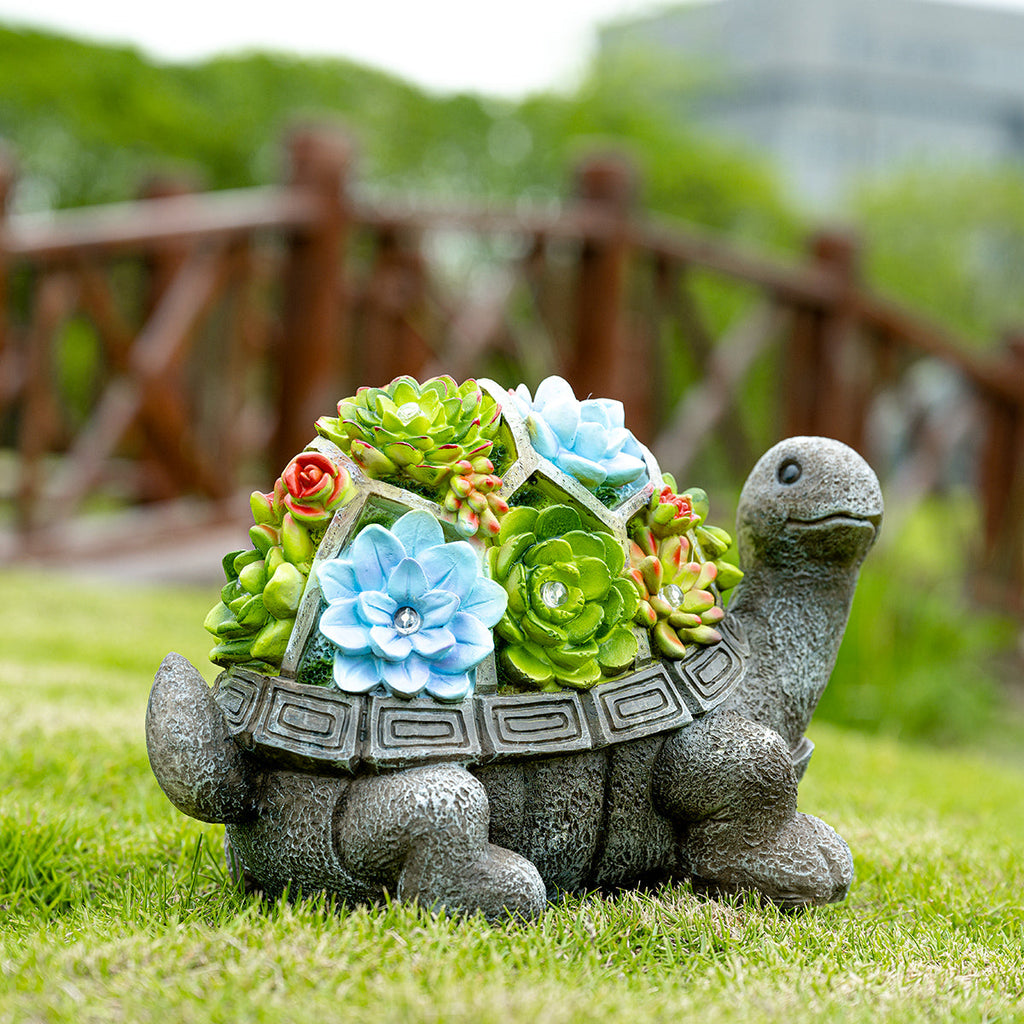 Gigalumi Solar Succulent Turtle Yard Statue Set (1 Pack)